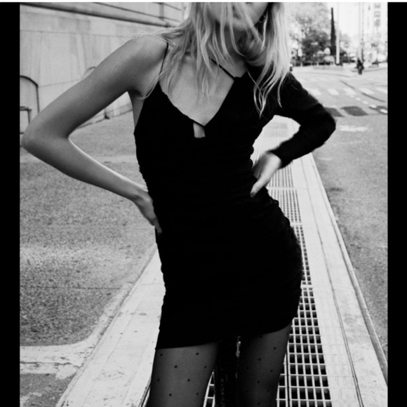 Zara One Sleeve Steetch Black Cocktail Mini Dress s Size Small sexy - Picture 6 of 6
